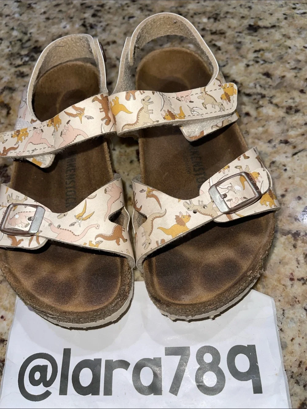 Birkenstock Kids Beige Dinosaur Print Adjustable Sandals